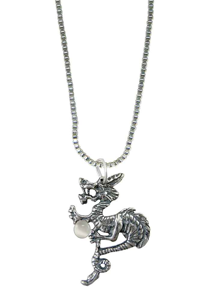 Sterling Silver Petite Dragon Pendant With White Moonstone Sterling Silver Petite Dragon Pendant With White Moonstone